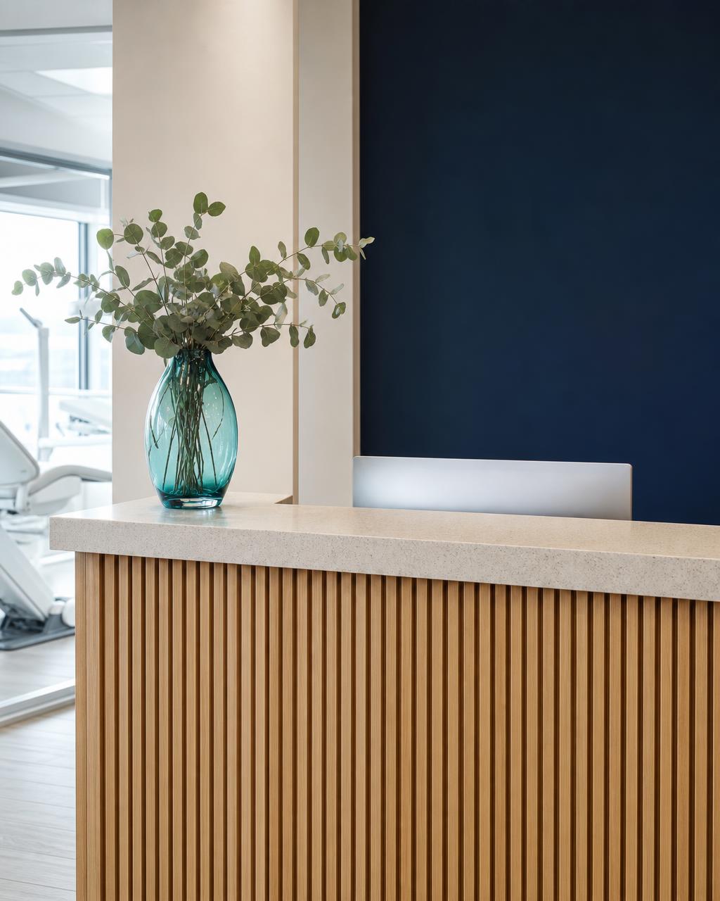 Reception desk with fresh greenery